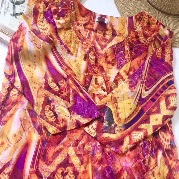 Chico's vibrant embellished tunic top - Picture 5 of 8